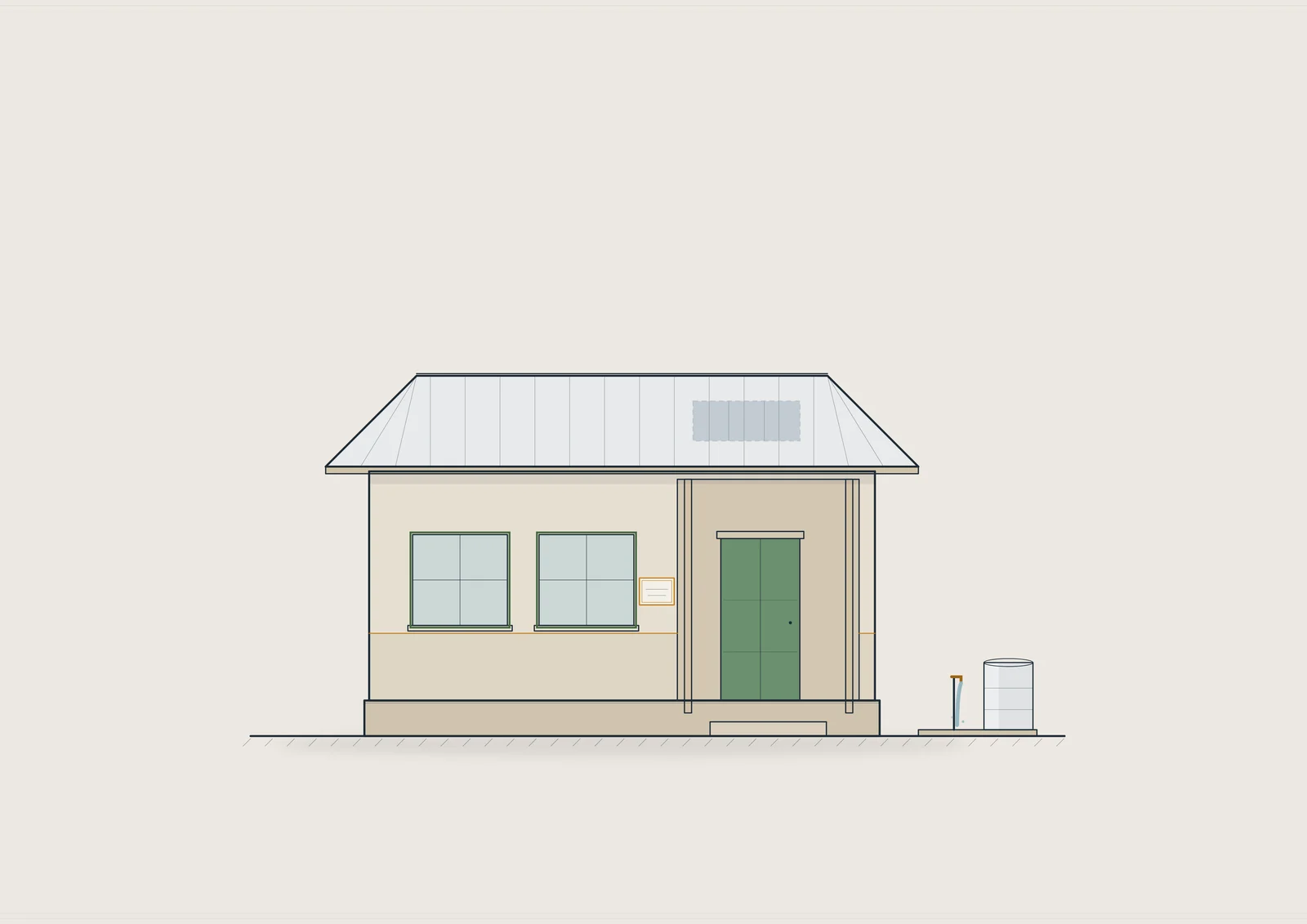 SDQA family home concept drawing: pitched roof and veranda